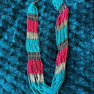 Turquoise and Pink Beaded Necklace
